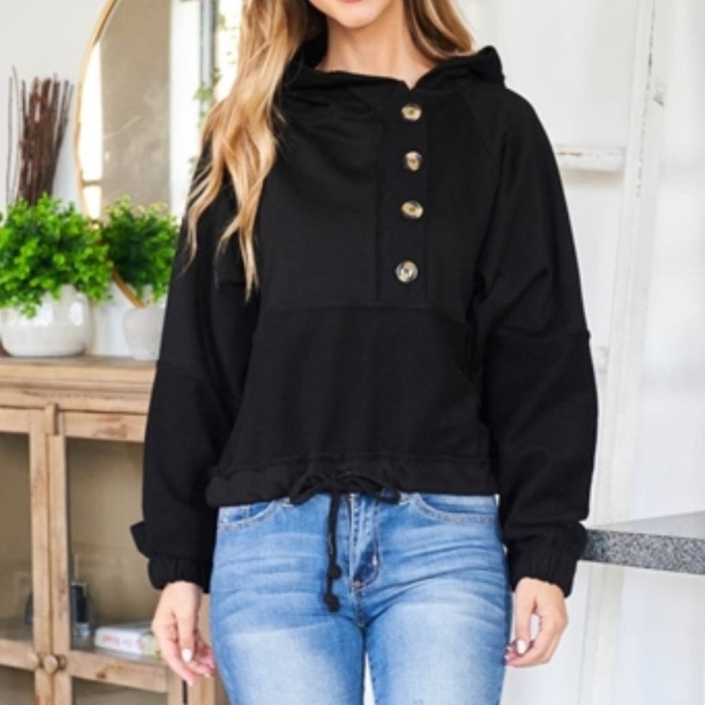 Button Detailed Pullover Hoodie Top - Picture 8 of 8
